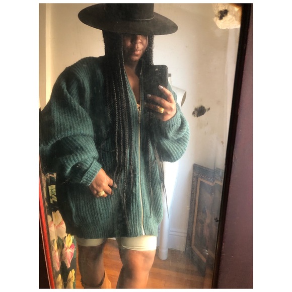 LL Bean green wool oversized zip up cardigan jacket sweater - Picture 8 of 17